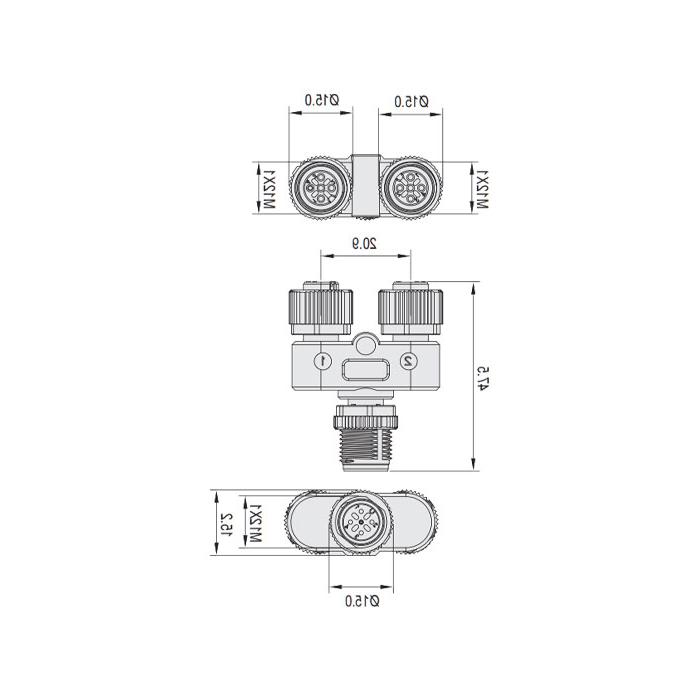 M12 4Pin Male /2M12 4Pin female, Y-connector, 644461